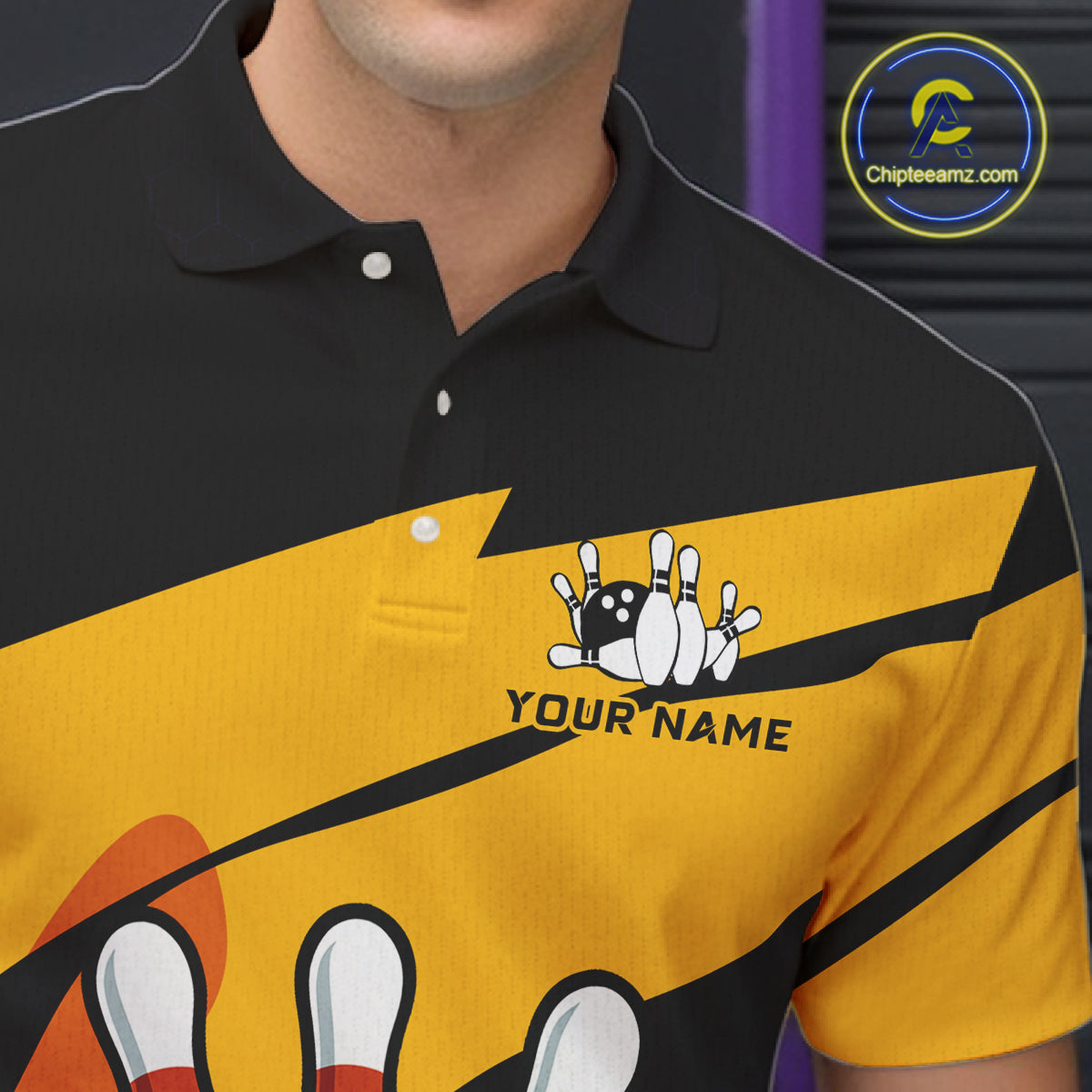 Black and yellow shark Bowling polo, quarter zip shirt for men custom Shark Bowling team league shirt NQS10393