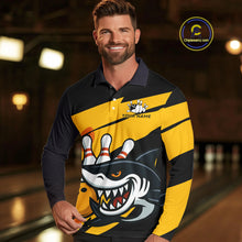 Load image into Gallery viewer, Black and yellow shark Bowling polo, quarter zip shirt for men custom Shark Bowling team league shirt NQS10393