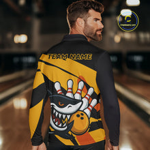 Load image into Gallery viewer, Black and yellow shark Bowling polo, quarter zip shirt for men custom Shark Bowling team league shirt NQS10393