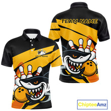 Load image into Gallery viewer, Black and yellow shark Bowling polo, quarter zip shirt for men custom Shark Bowling team league shirt NQS10393