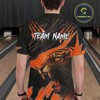 Personalized Tiger Bowling Team Men Polo, Quarter Zip Shirts, Black And Orange Tiger Bowling Jerseys NQS10398
