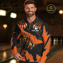Load image into Gallery viewer, Personalized Tiger Bowling Team Men Polo, Quarter Zip Shirts, Black And Orange Tiger Bowling Jerseys NQS10398