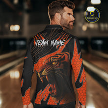 Load image into Gallery viewer, Personalized Tiger Bowling Team Men Polo, Quarter Zip Shirts, Black And Orange Tiger Bowling Jerseys NQS10398