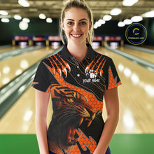 Load image into Gallery viewer, Personalized Tiger Bowling Team Women Polo, Quarter Zip Shirt, Black And Orange Tiger Bowling Jerseys NQS10398