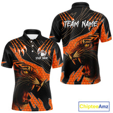 Load image into Gallery viewer, Personalized Tiger Bowling Team Men Polo, Quarter Zip Shirts, Black And Orange Tiger Bowling Jerseys NQS10398