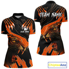 Load image into Gallery viewer, Personalized Tiger Bowling Team Women Polo, Quarter Zip Shirt, Black And Orange Tiger Bowling Jerseys NQS10398