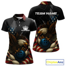 Load image into Gallery viewer, American Flag Eagle Black Bowling Shirts For Women Custom Patriotic Bowling Team Jersey Bowler gifts NQS10606