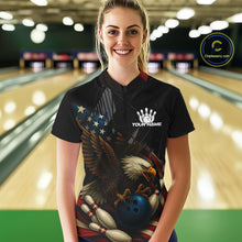 Load image into Gallery viewer, American Flag Eagle Black Bowling Shirts For Women Custom Patriotic Bowling Team Jersey Bowler gifts NQS10606