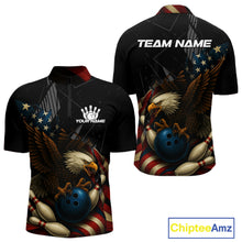 Load image into Gallery viewer, American Flag Eagle Black Bowling Shirts For Men Custom Patriotic Bowling Team Jersey gift for Bowler NQS10606