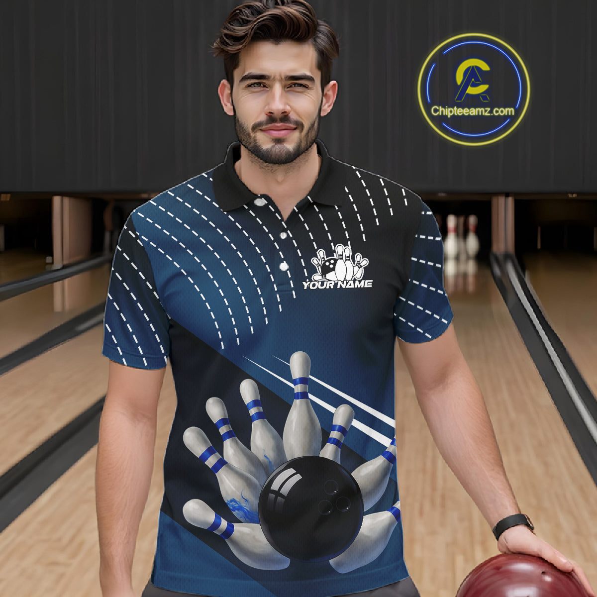 Black and Blue Bowling Polo, Quarter Zip shirts For Men Custom Bowling tournament Team Jerseys NQS10625