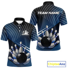 Load image into Gallery viewer, Black and Blue Bowling Polo, Quarter Zip shirts For Men Custom Bowling tournament Team Jerseys NQS10625