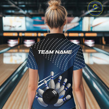 Load image into Gallery viewer, Black and Blue Bowling Polo, Quarter Zip shirts For Women Custom Bowling tournament Team Jerseys NQS10625