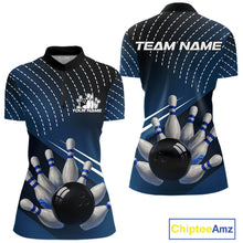 Load image into Gallery viewer, Black and Blue Bowling Polo, Quarter Zip shirts For Women Custom Bowling tournament Team Jerseys NQS10625
