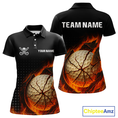 Flame Broken Golf Ball Custom Women golf polo shirt, personalized cool golf outfit for ladies NQS10101