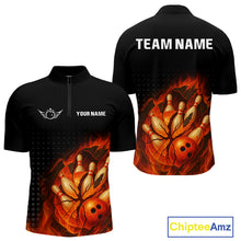 Load image into Gallery viewer, Flame Broken Bowling Ball and pins Bowling Shirt For Men Custom Flame Team Bowling Jerseys NQS10102