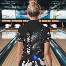 Load image into Gallery viewer, Black And Blue Dragon Bowling Polo, 1/4 Zip Shirt For Women Custom Dragon Bowling Team League Jersey NQS10628