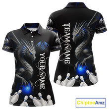 Load image into Gallery viewer, Black And Blue Dragon Bowling Polo, 1/4 Zip Shirt For Women Custom Dragon Bowling Team League Jersey NQS10628