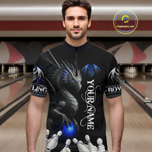 Load image into Gallery viewer, Black And Blue Dragon Bowling Polo, 1/4 Zip Shirt For Men Custom Dragon Bowling Team League Jersey NQS10628