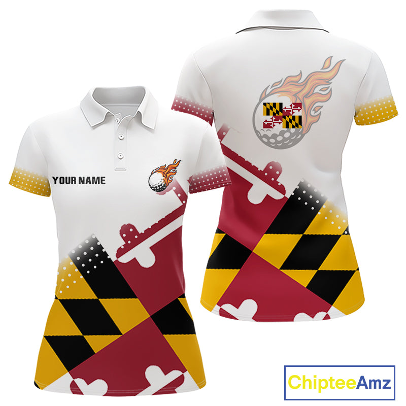 Maryland Flag Women golf polo shirt Custom patriotic golf outfit for ladies NQS10105