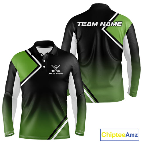 Green and Black Mens Golf Polo Shirts Custom golf clothes for men, gifts for the golfer NQS10249
