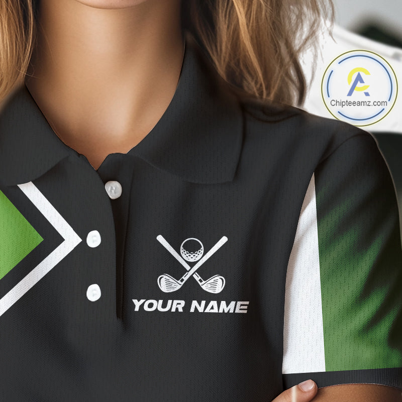 Green and Black Women Golf Polo Shirts Custom golf clothes for ladies, gifts for the golfer NQS10249
