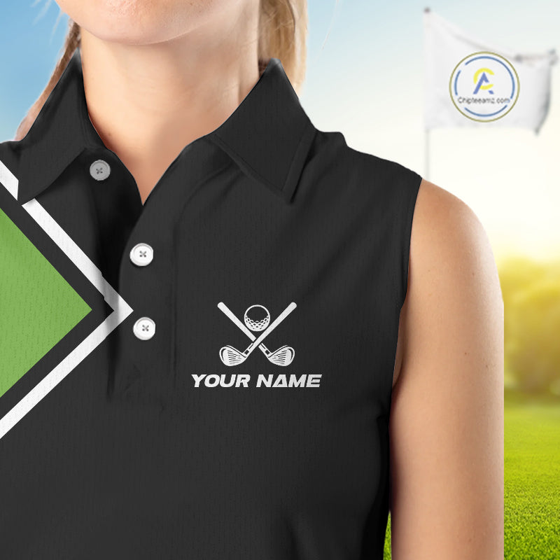 Green and Black Women Sleeveless Polo Shirt Custom golf clothes for ladies, gifts for the golfer NQS10249