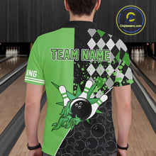 Load image into Gallery viewer, Custom Black and Green argyle pattern flame Bowling Team Jerseys, Bowling Polo, 1/4 Zip Shirt for Men NQS10450