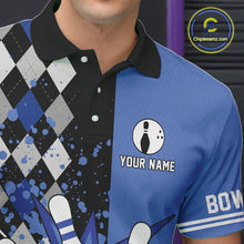 Load image into Gallery viewer, Custom Black and Blue argyle pattern flame Bowling Team Jerseys, Bowling Polo, 1/4 Zip Shirt for Men NQS10451