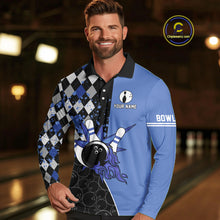 Load image into Gallery viewer, Custom Black and Blue argyle pattern flame Bowling Team Jerseys, Bowling Polo, 1/4 Zip Shirt for Men NQS10451