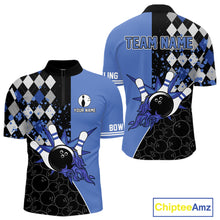 Load image into Gallery viewer, Custom Black and Blue argyle pattern flame Bowling Team Jerseys, Bowling Polo, 1/4 Zip Shirt for Men NQS10451