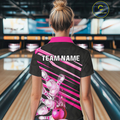 Pink and Black ribbon pattern Women Bowling Shirts Custom breast cancer awareness Team Bowling Jersey NQS10116
