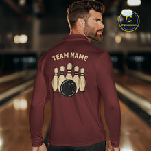 Load image into Gallery viewer, Red argyle pattern Bowling polo, 1/4 zip shirt for Men custom vintage bowling shirt, gift for bowlers NQS10255