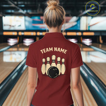 Load image into Gallery viewer, Red argyle pattern Women Bowling polo, 1/4 zip shirt custom vintage bowling shirt, gift for bowlers NQS10255