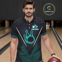Load image into Gallery viewer, Bowling polo, quarter zip shirt for Men custom team bowling jersey, gift for bowlers | Turquoise NQS10256