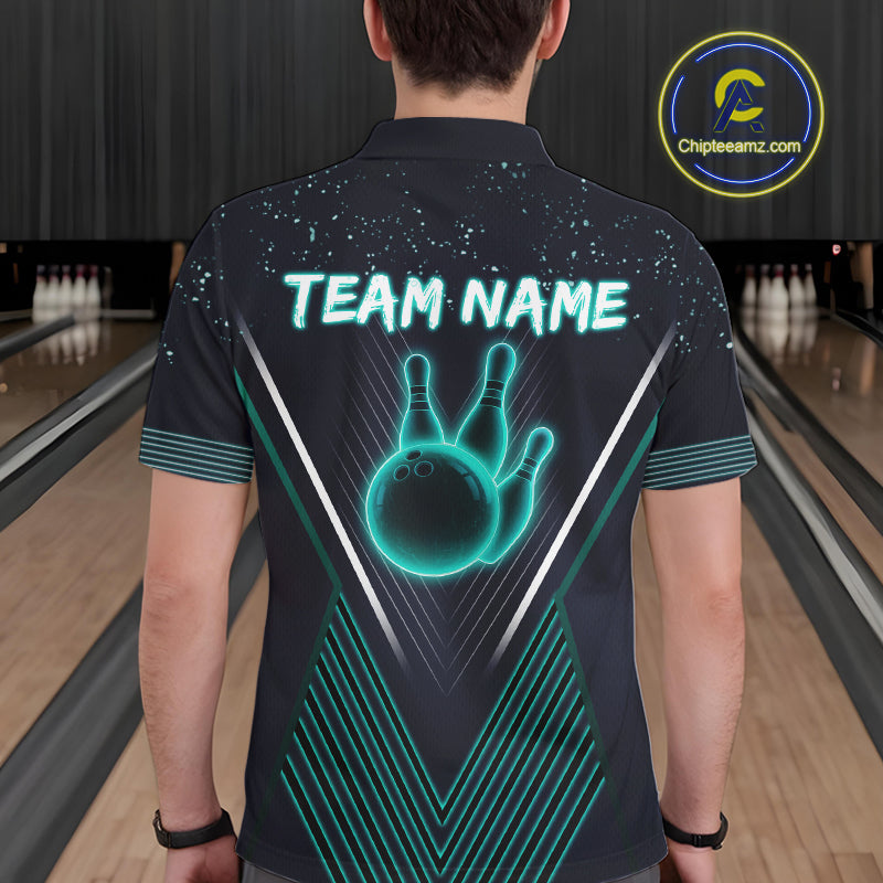 Bowling polo, quarter zip shirt for Men custom team bowling jersey, gift for bowlers | Turquoise NQS10256