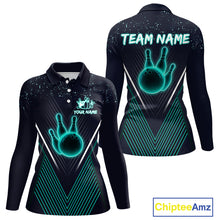 Load image into Gallery viewer, Bowling polo, quarter zip shirt for Women custom team bowling jersey, gift for bowlers | Turquoise NQS10256