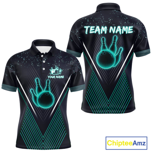 Bowling polo, quarter zip shirt for Men custom team bowling jersey, gift for bowlers | Turquoise NQS10256