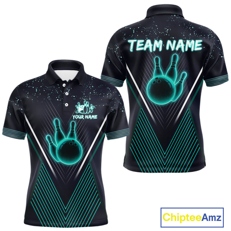 Bowling polo, quarter zip shirt for Men custom team bowling jersey, gift for bowlers | Turquoise NQS10256