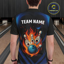Load image into Gallery viewer, Blue and Black Flame Bowling shirts for Men custom funny bowling ball and pins team bowler jerseys NQS10260