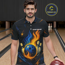 Load image into Gallery viewer, Blue and Yellow Flame Bowling shirts for Men custom bowling team jerseys for mens bowler NQS10262