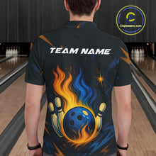 Load image into Gallery viewer, Blue and Yellow Flame Bowling shirts for Men custom bowling team jerseys for mens bowler NQS10262