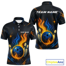Load image into Gallery viewer, Blue and Yellow Flame Bowling shirts for Men custom bowling team jerseys for mens bowler NQS10262