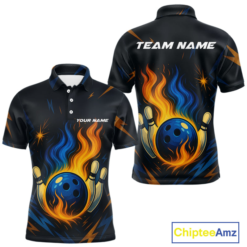 Blue and Yellow Flame Bowling shirts for Men custom bowling team jerseys for mens bowler NQS10262