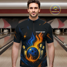 Load image into Gallery viewer, Blue and Yellow Flame Bowling shirts for Men custom bowling team jerseys for mens bowler NQS10262