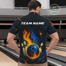 Load image into Gallery viewer, Blue and Yellow Flame Bowling shirts for Men custom bowling team jerseys for mens bowler NQS10262