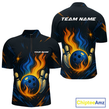 Load image into Gallery viewer, Blue and Yellow Flame Bowling shirts for Men custom bowling team jerseys for mens bowler NQS10262