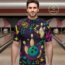 Load image into Gallery viewer, Custom purple graffiti pattern funny Bowling shirts for Men, bowling team league jerseys with Name NQS10270