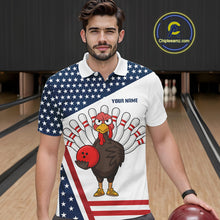 Load image into Gallery viewer, American Flag Funny Turkey Bowling Polo, 1/4 Zip shirts for Men custom patriotic bowling team jersey NQS10272