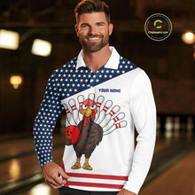 Load image into Gallery viewer, American Flag Funny Turkey Bowling Polo, 1/4 Zip shirts for Men custom patriotic bowling team jersey NQS10272