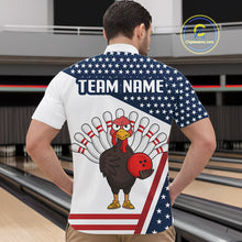 Load image into Gallery viewer, American Flag Funny Turkey Bowling Polo, 1/4 Zip shirts for Men custom patriotic bowling team jersey NQS10272